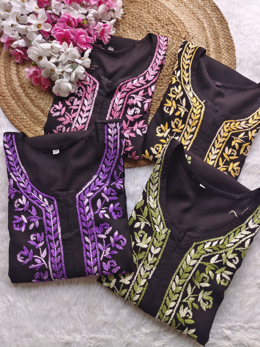 Dual Thread Chikankari Long Kurti