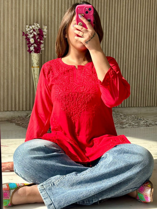 Cotton Short Chikankari Kurti