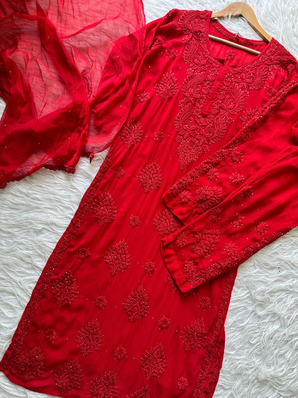 Pure Viscose Georgette 3D Handembroidred Suit Set