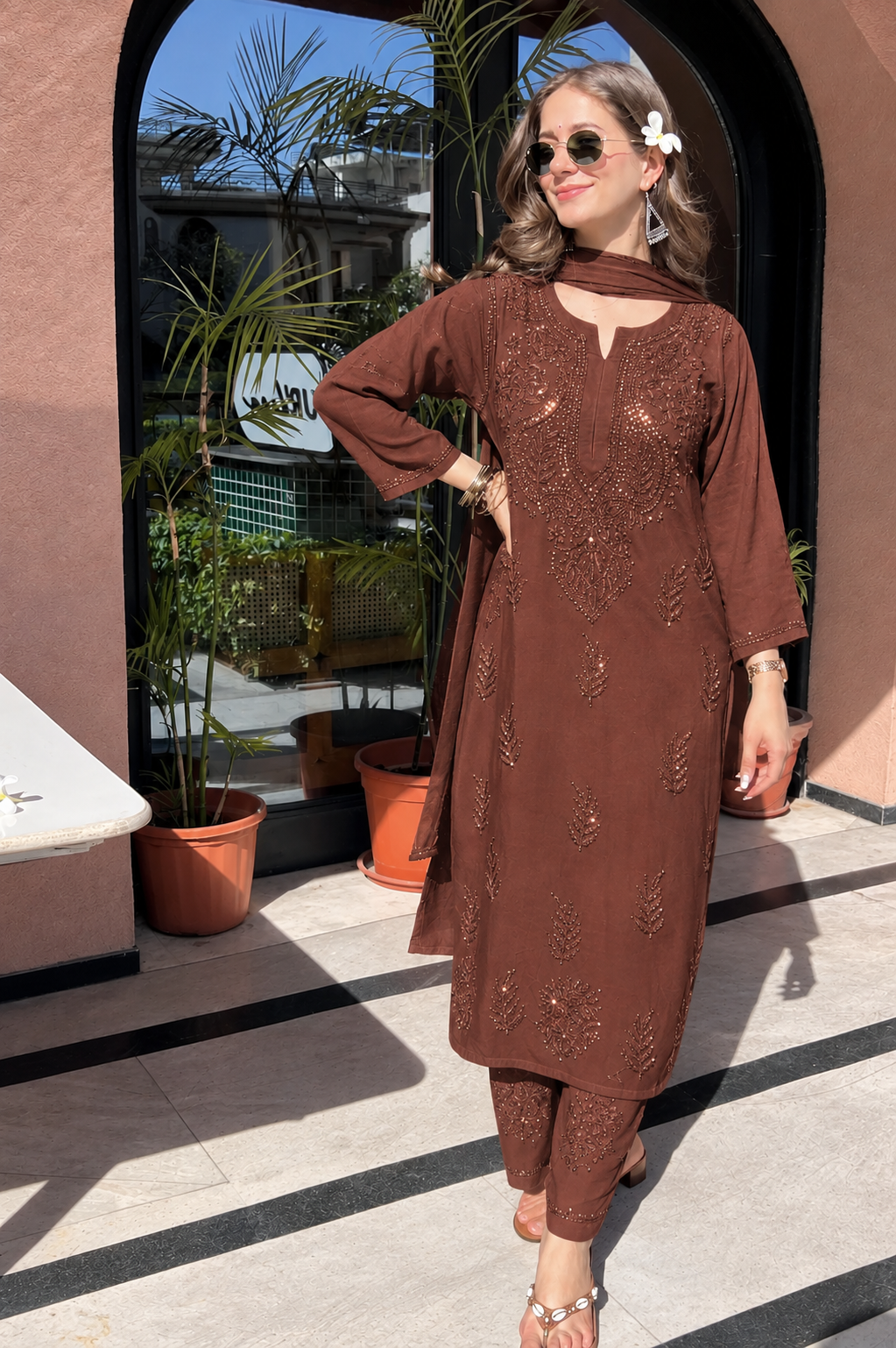 Aabha Soft Reyon Heavy Mukaish Embellished Chikankari Set