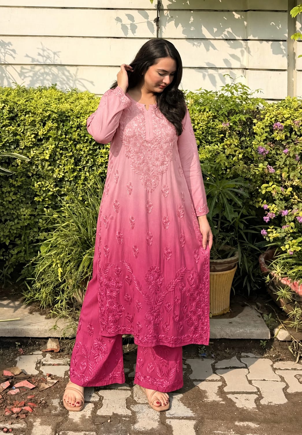 Aakriti Dual Shade Pure Modal Cotton Pastel Chikankari Set