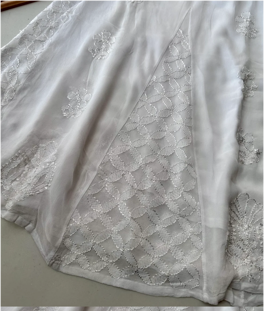 White Handcrafted pure Georgette Sharara