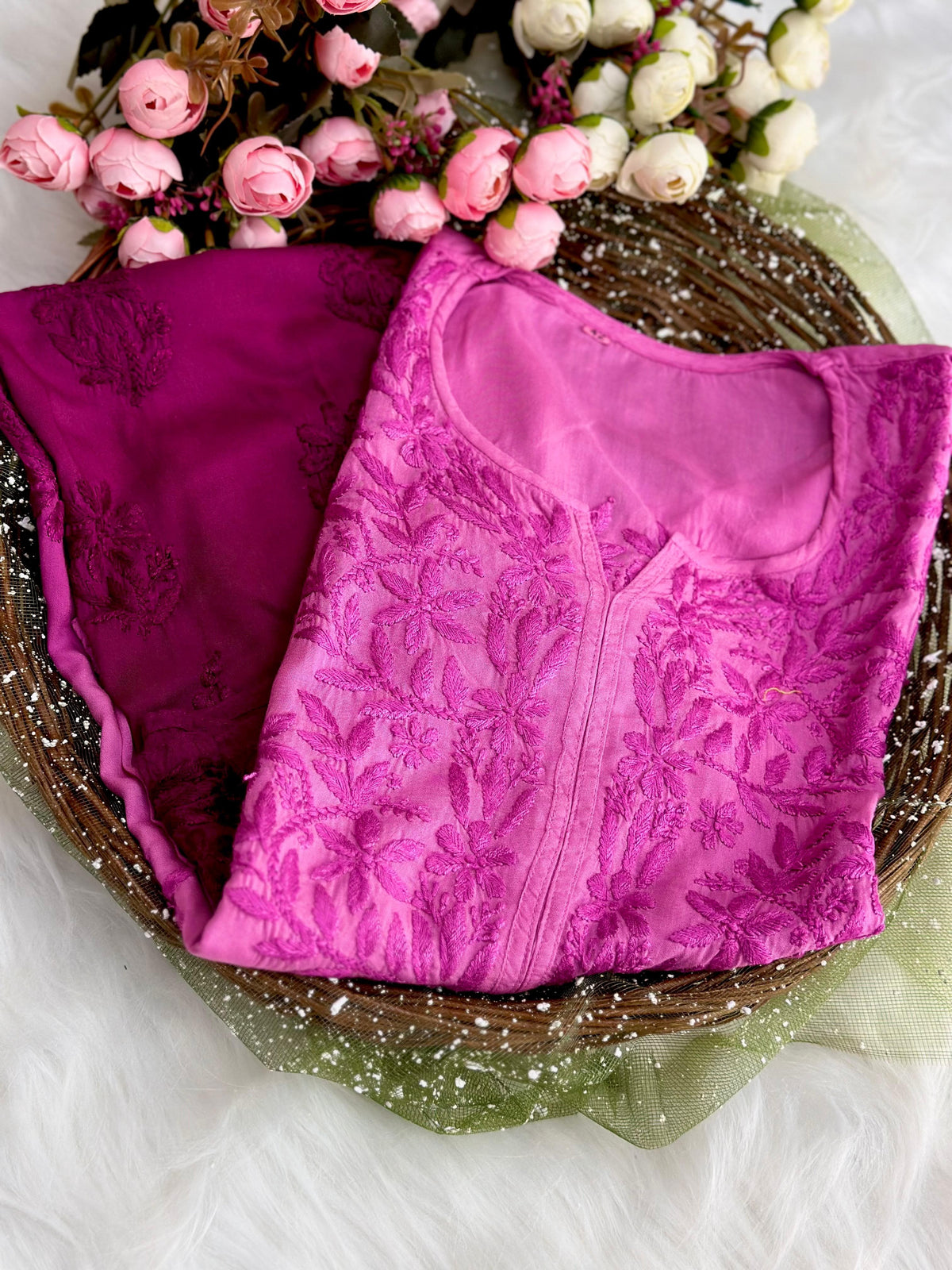 Ombre Long Chikankari Cotton Kurta
