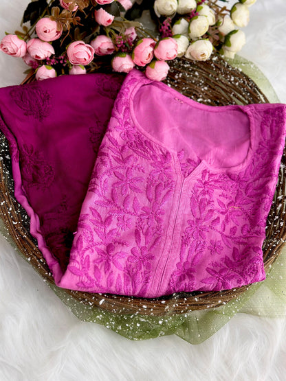 Ombre Long Chikankari Cotton Kurta