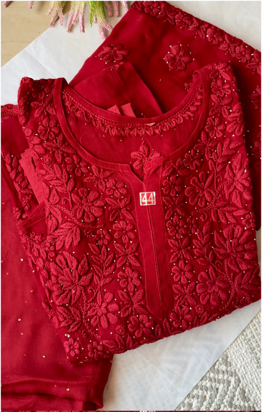 Aarifa Haniya Pure Viscose Georgette 3D Handembroidred Chikankari Set