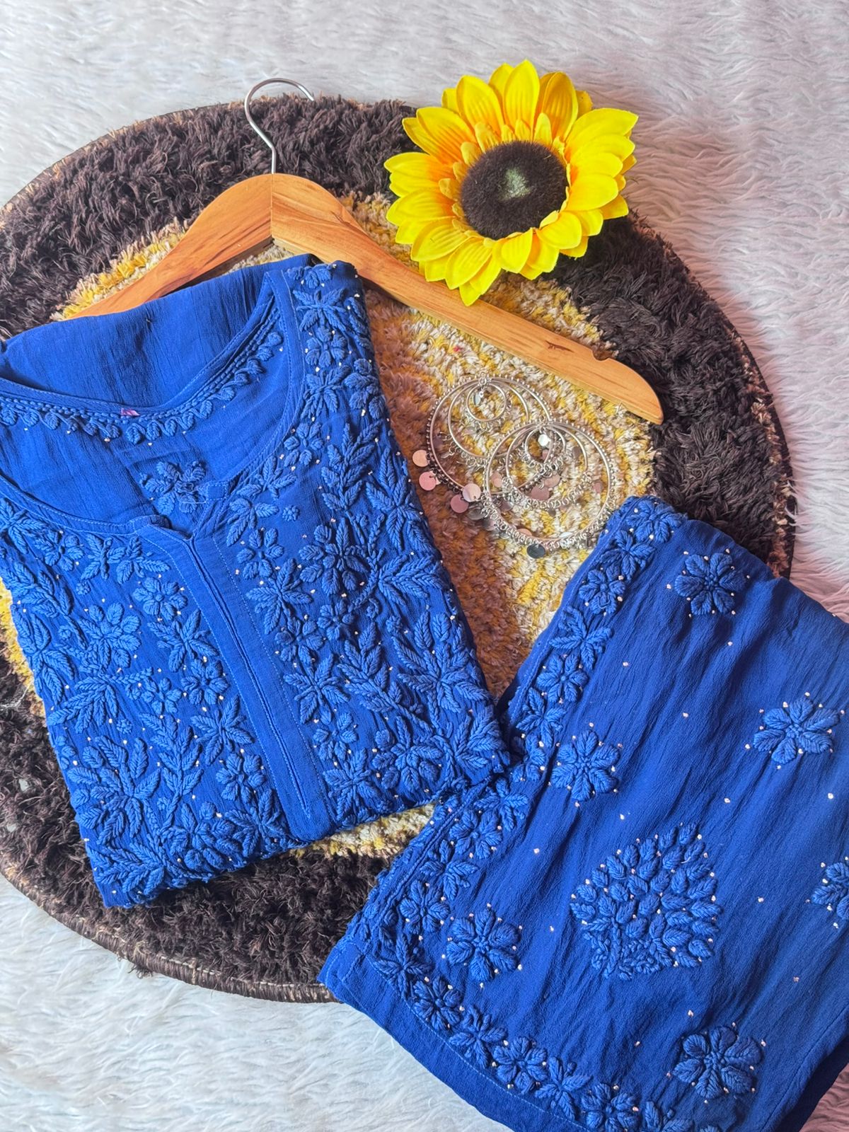 Pure Viscose Georgette 3D Hand embroidery Suit Set