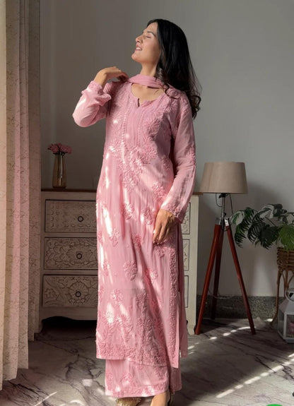 Noora Pure Viscose Georgette 3D Hand embroidrey Suit Set