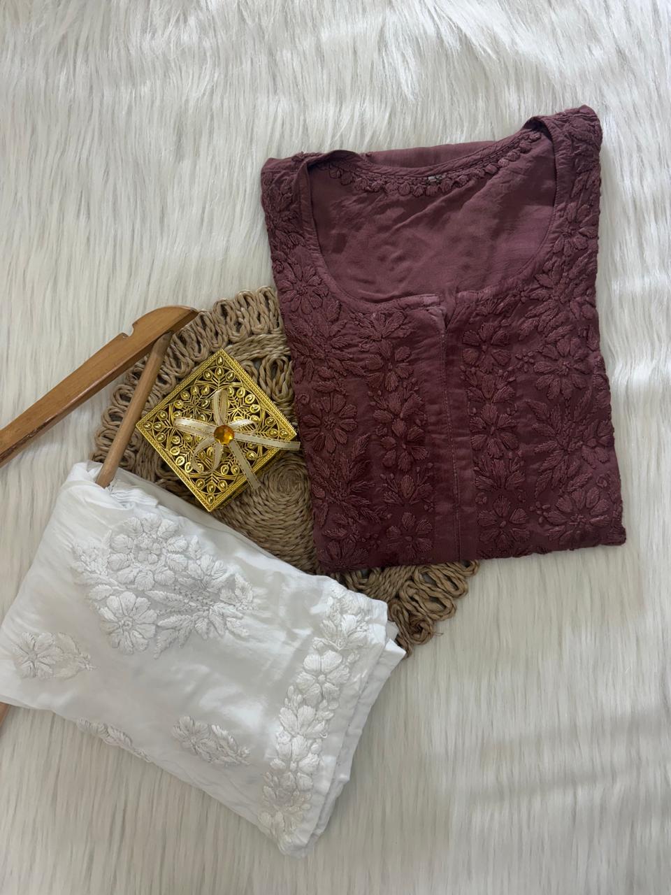 Modal Cotton Chikankari Kurta Bottom Set