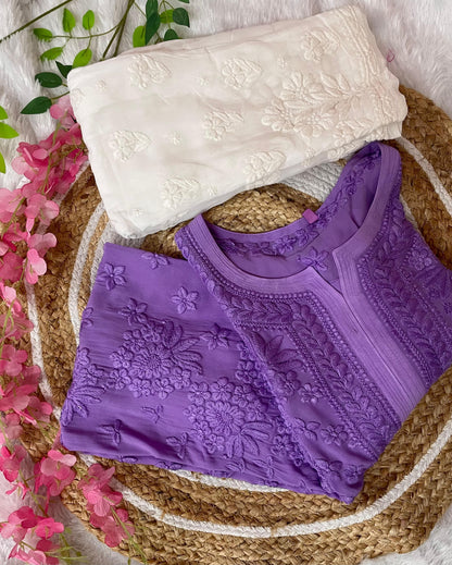 Niyara Viscose 3D Handembroidred luxe Chikankari Long Kurti
