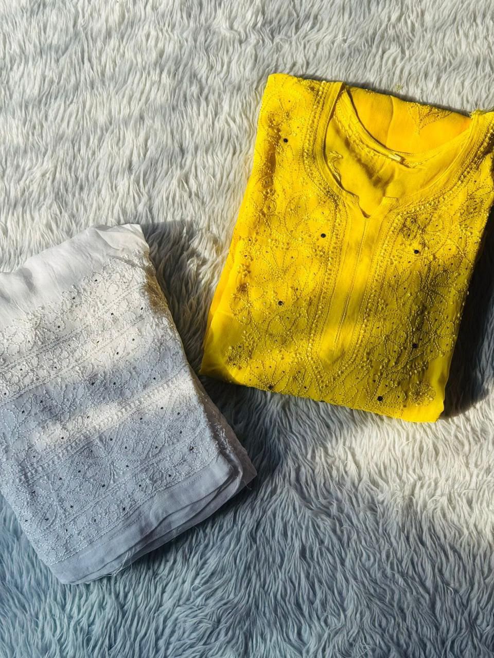 Dua Resham Gaala Butti Viscose Long chikankari