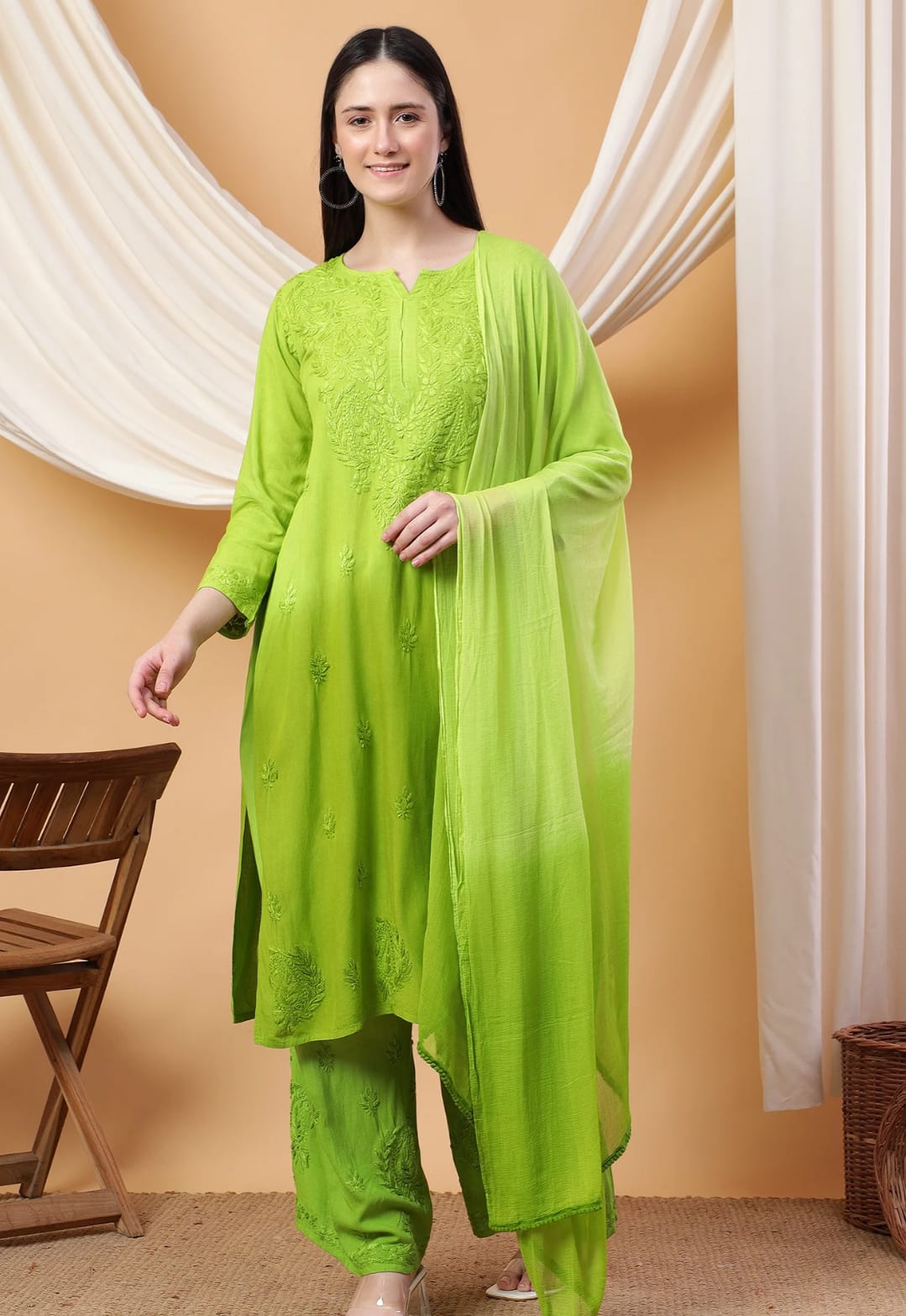 Sarah Ombre Soft Reyon Chikankari set