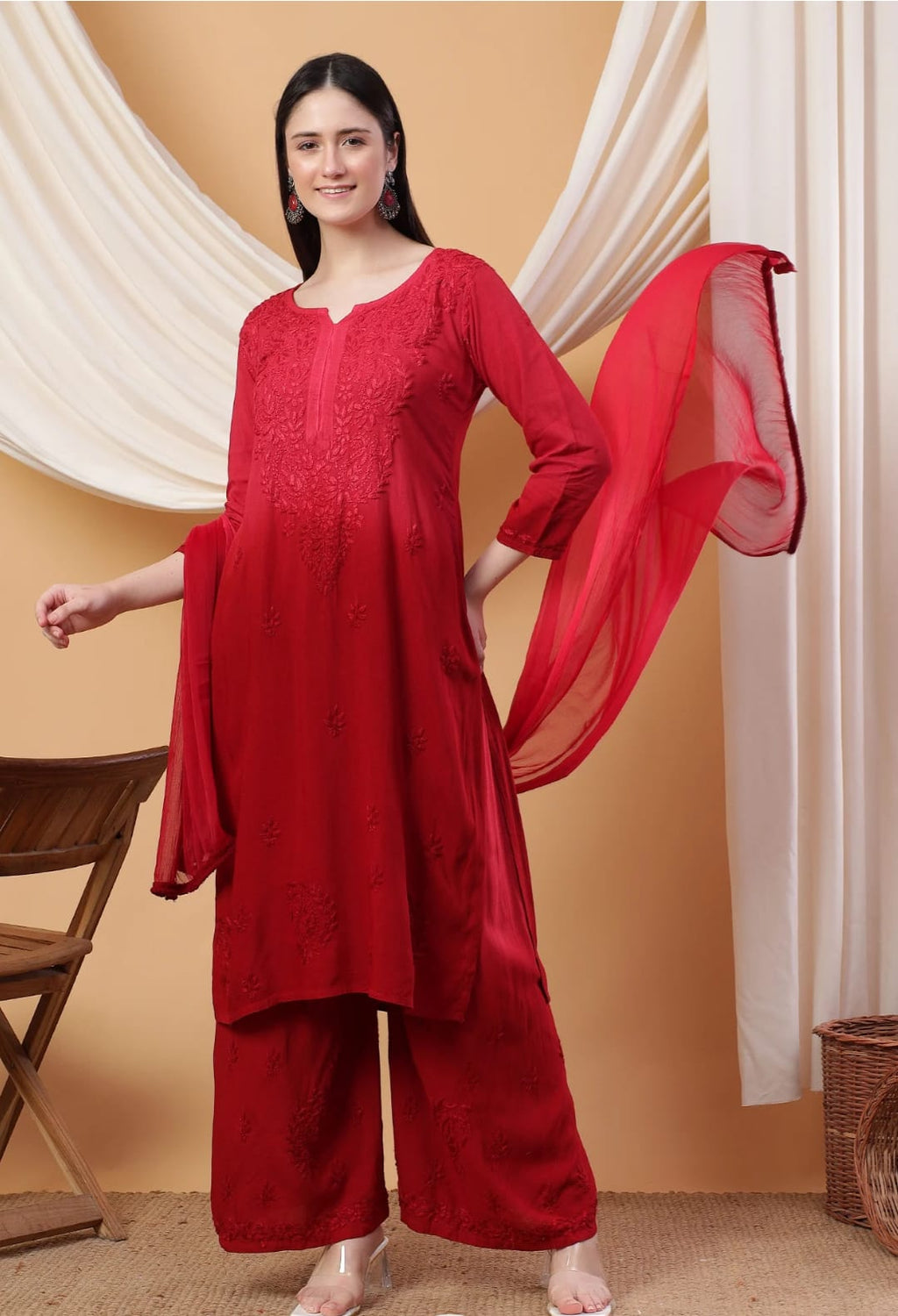 Sarah Ombre Soft Reyon Chikankari set