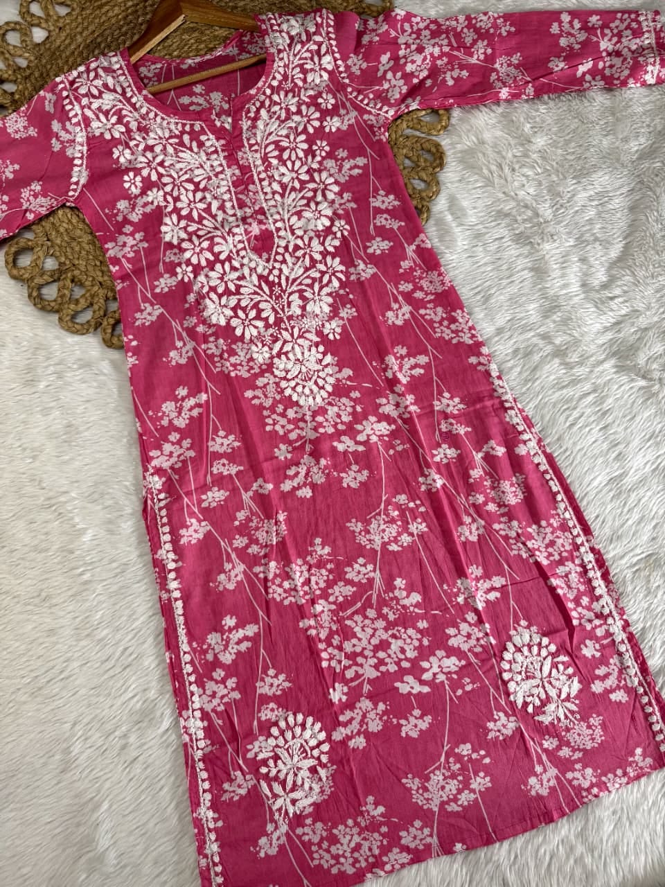 Farhaa Floral Long MulMul  Cotton kurta