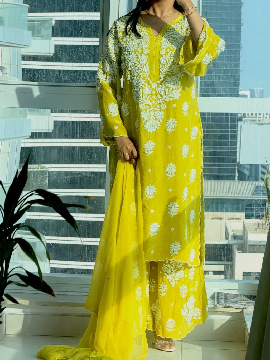 Pure Crepe Silk 3D Handembroidry Scallop Cutwork Kurta set