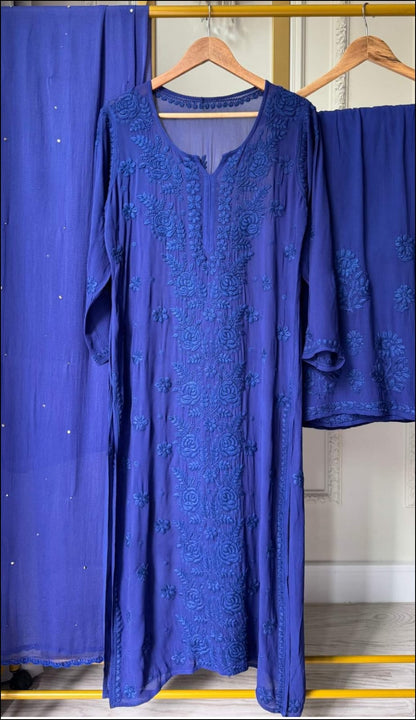 Rose Panel Viscose Georgette 3D Handembroidred Suit Set