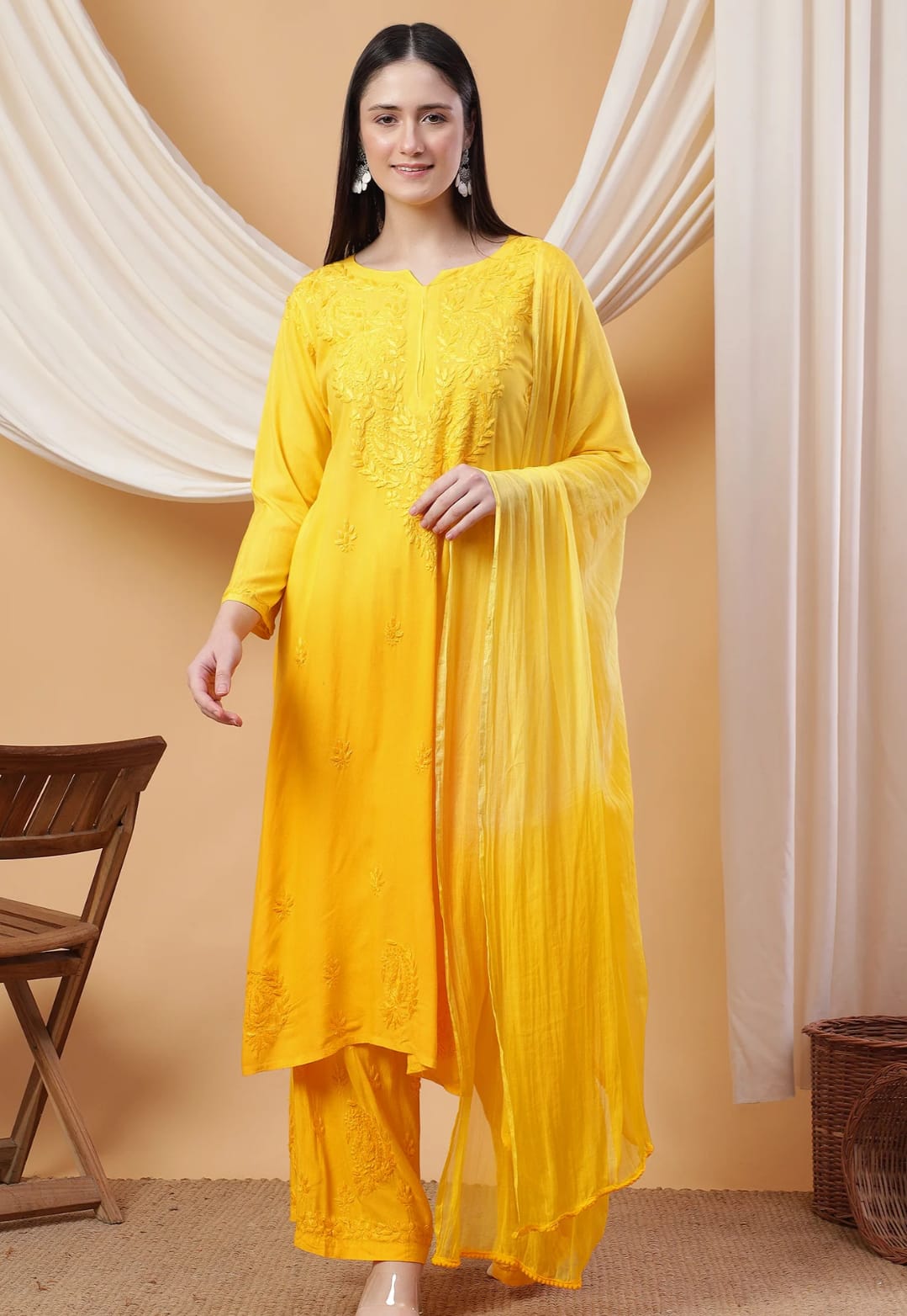 Sarah Ombre Soft Reyon Chikankari set
