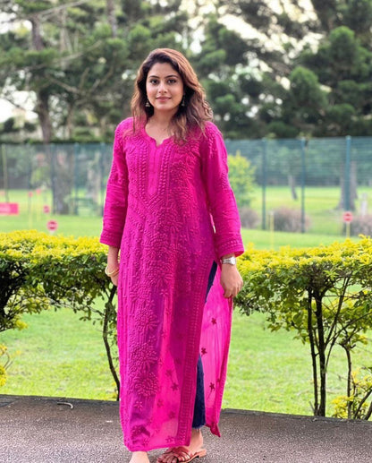 Niyara Viscose 3D Handembroidred luxe Chikankari Long Kurti