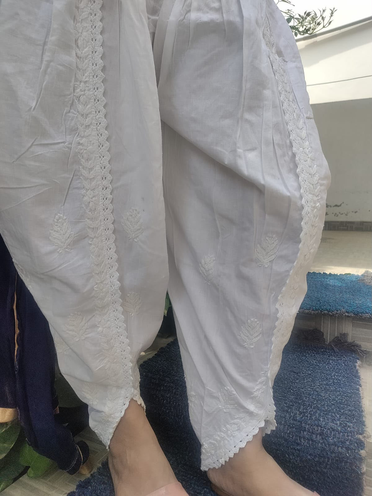 White Cotton Chikankari  hand embroidery Tulip Dhoti Pant