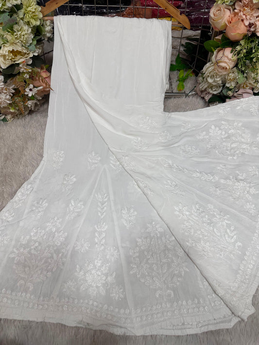 White Reyon Chikankari Handwork Sharara