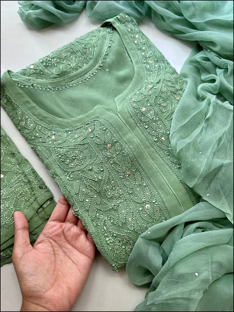 Rosy Pure Viscose Full Jaal Mukaish Set