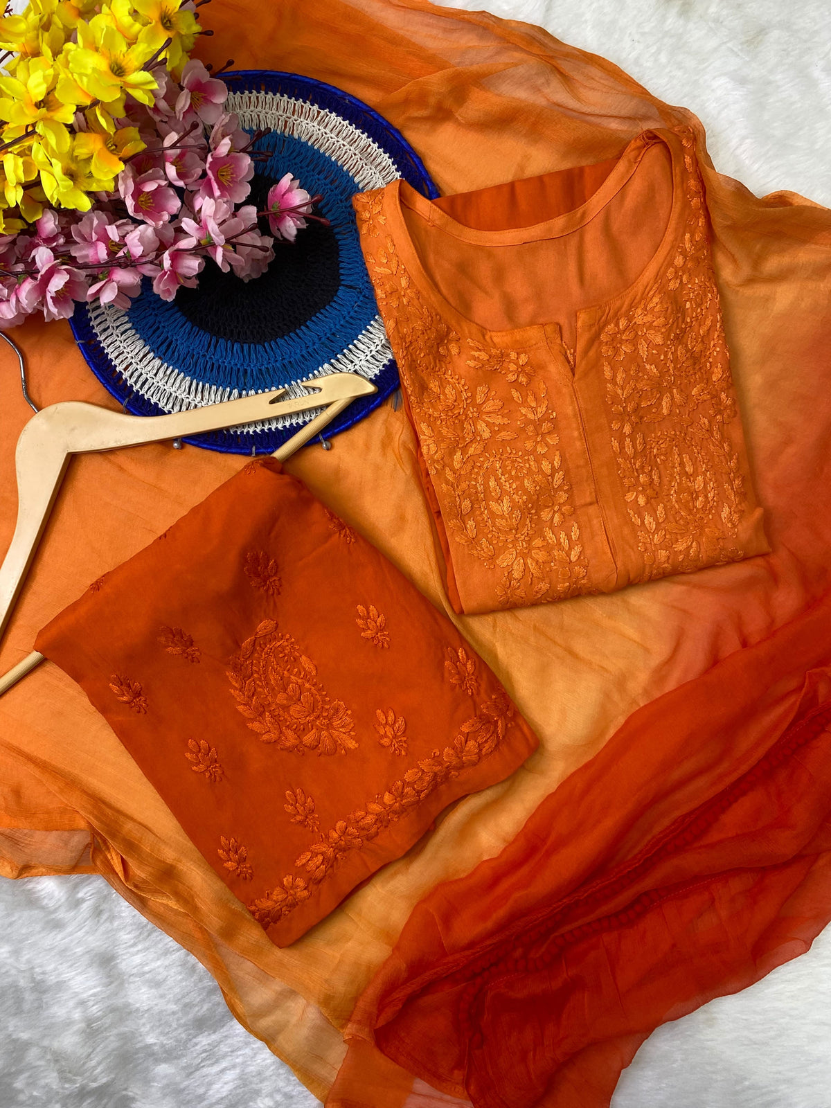 Sarah Ombre Soft Reyon Chikankari set