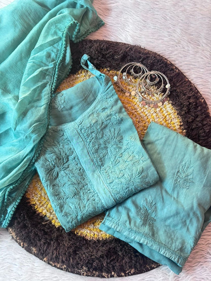 Hina Noodle Strap Long Chikankari Kurta Set