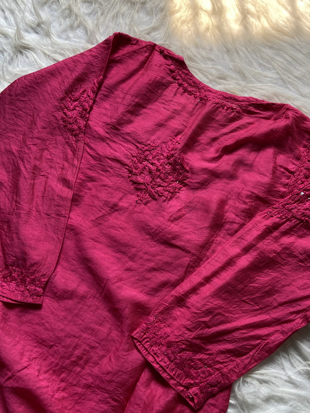 Chanderi Silk Mukaish Embellished Long Chikankari Kurta With Pant
