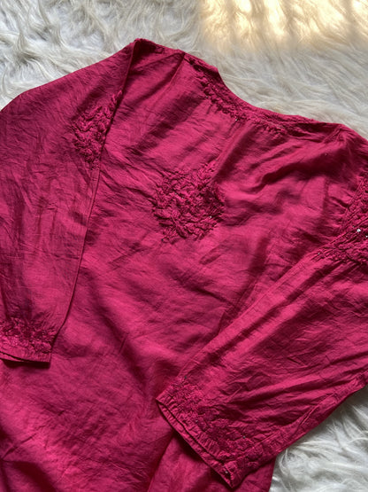 Mohini Chanderi Silk Mukaish Embellished Long Chikankari Kurta With Pant