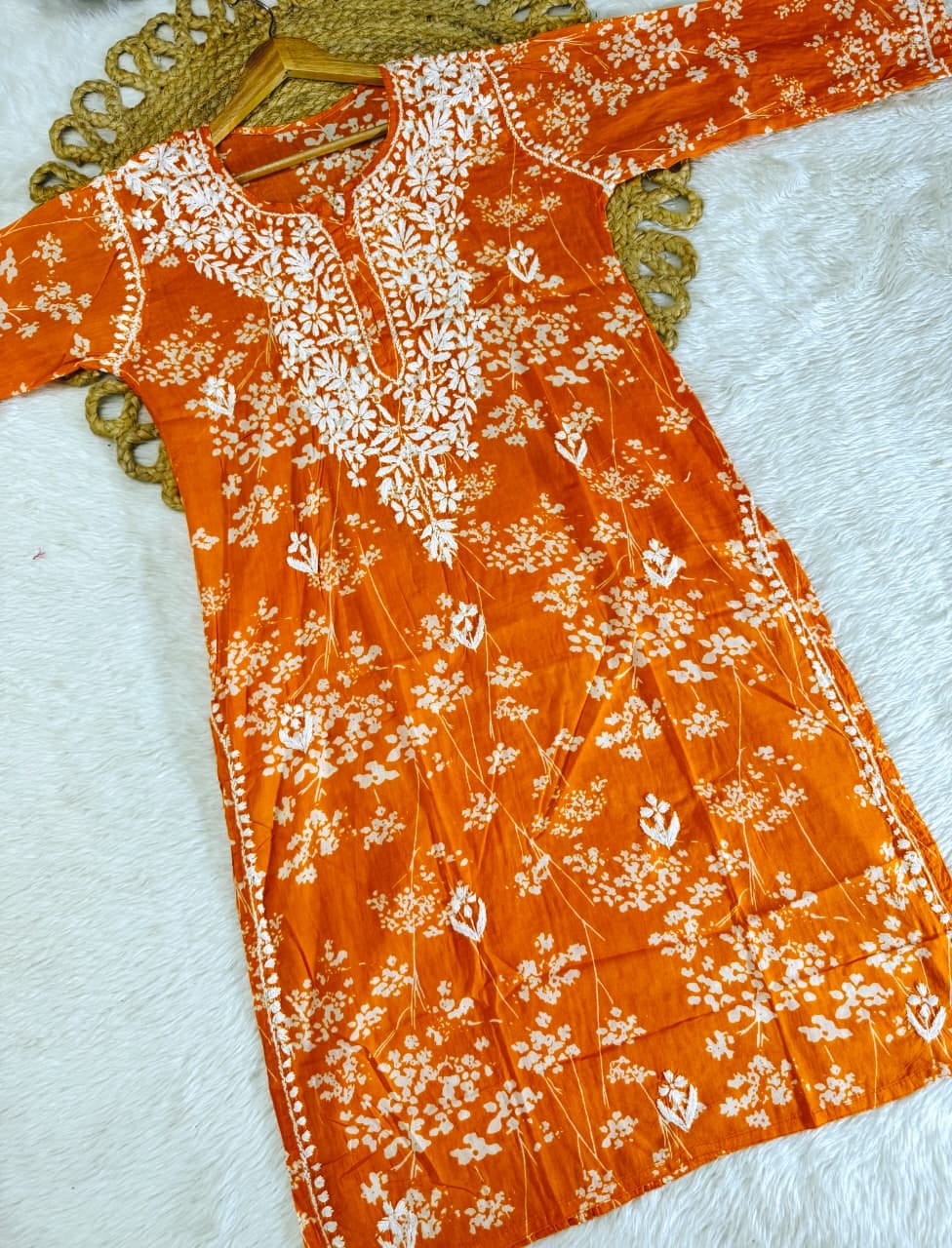 Farhaa Floral Long MulMul  Cotton kurta