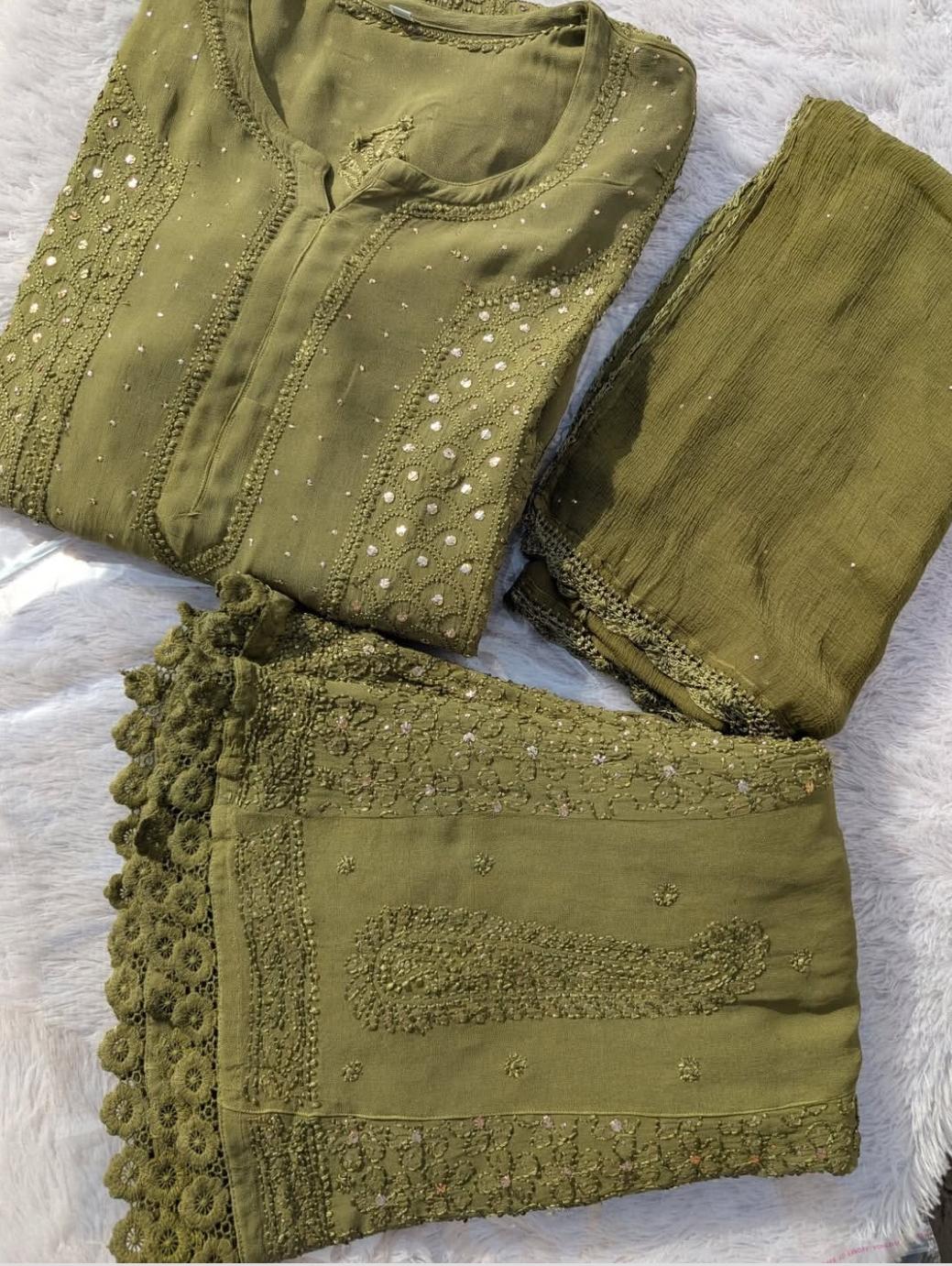 Rosy Pure Viscose Full Jaal Mukaish Set