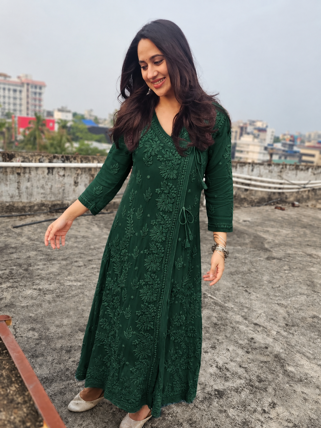 Angrakha - Pure Viscose Georgette 3D Handembroired