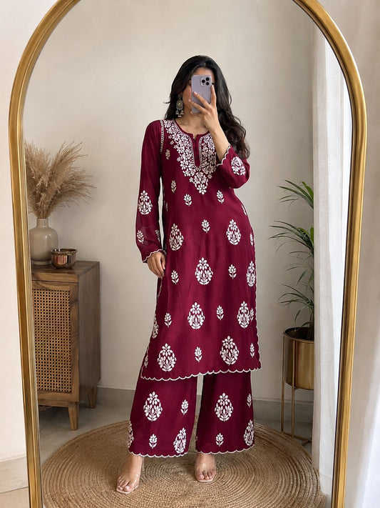 Aahana Soft Cotton Scallop Work Coord Set