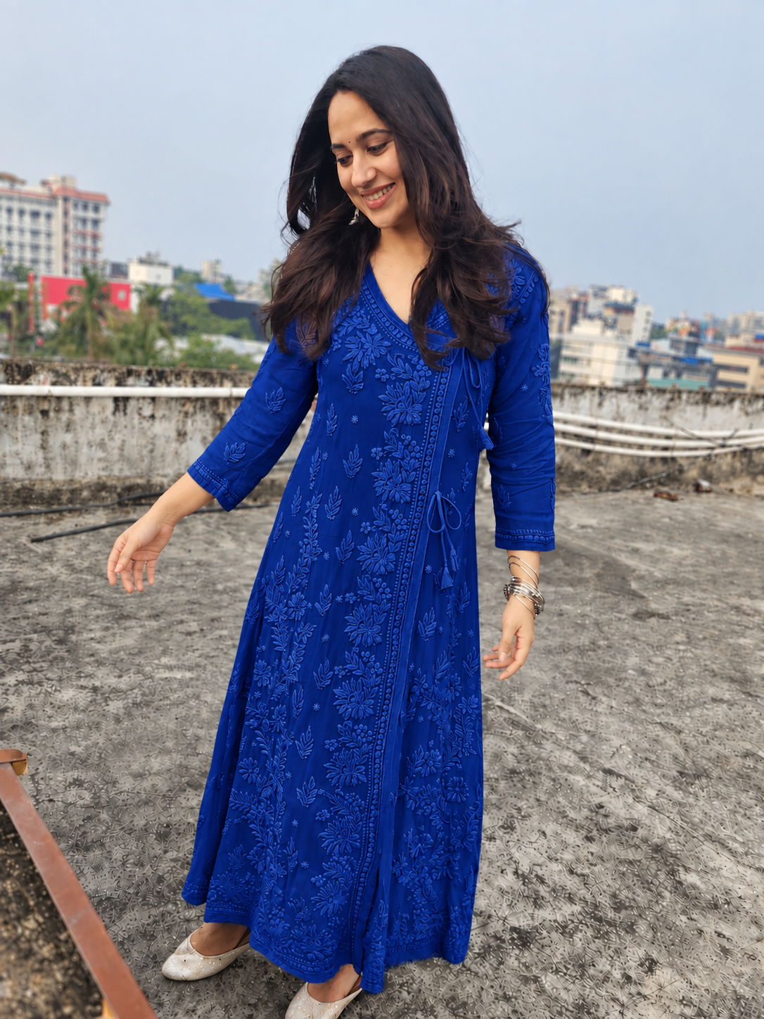 Angrakha - Pure Viscose Georgette 3D Handembroired