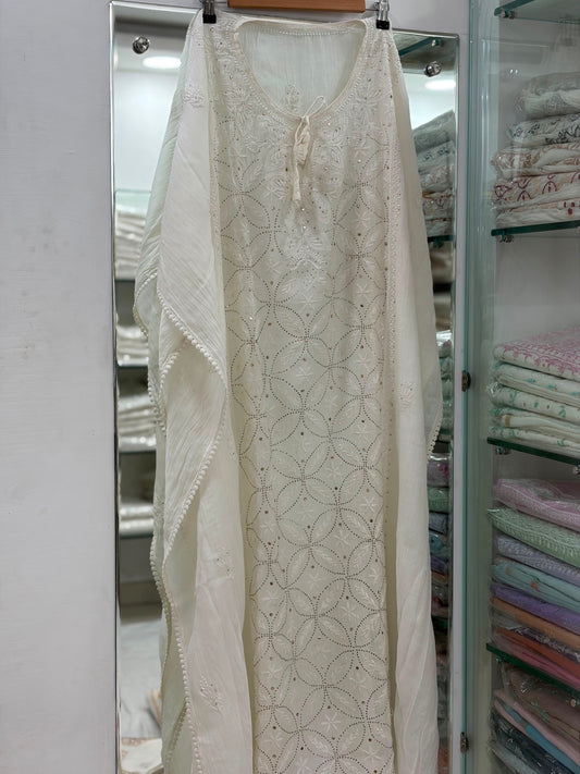 Semi Stitched Kafatan Pure Mulmul chanderi Fabric