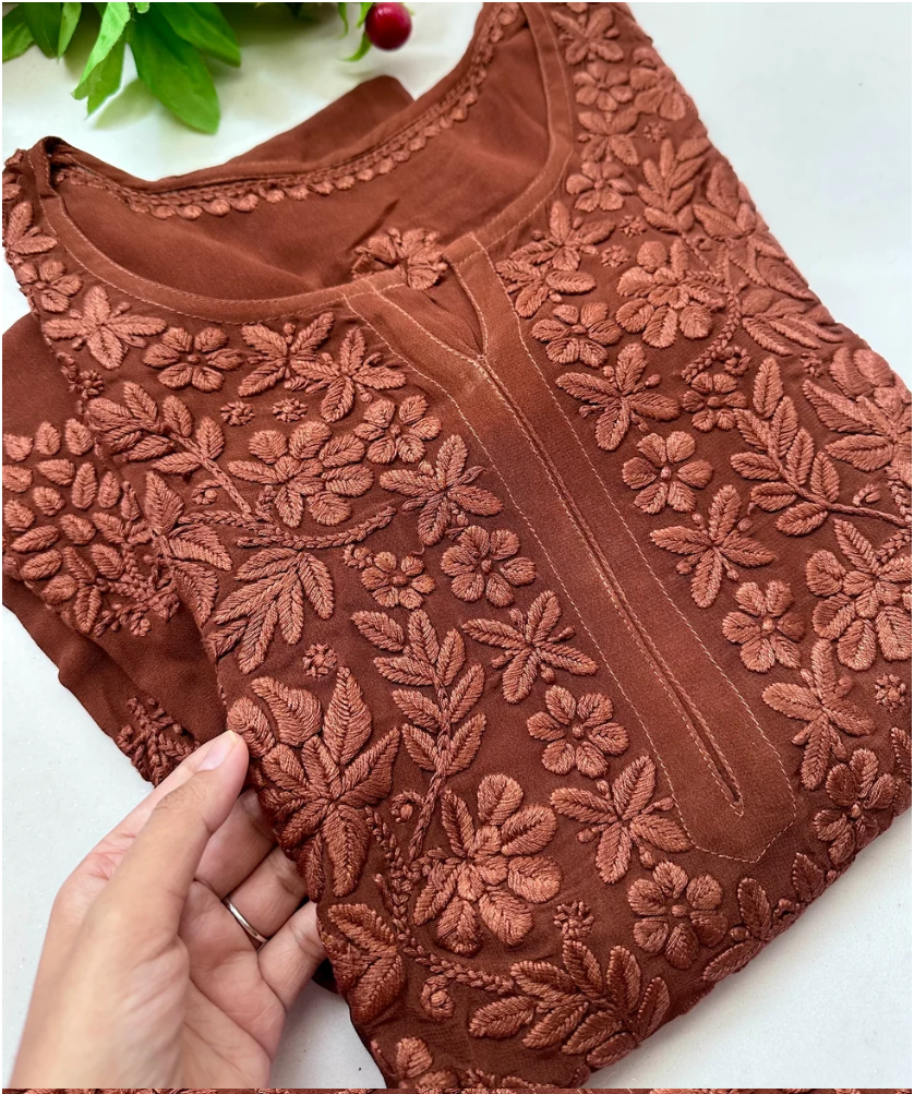 Haniya 3D viscose Georgette Lucknowi Chikankari Kurtas