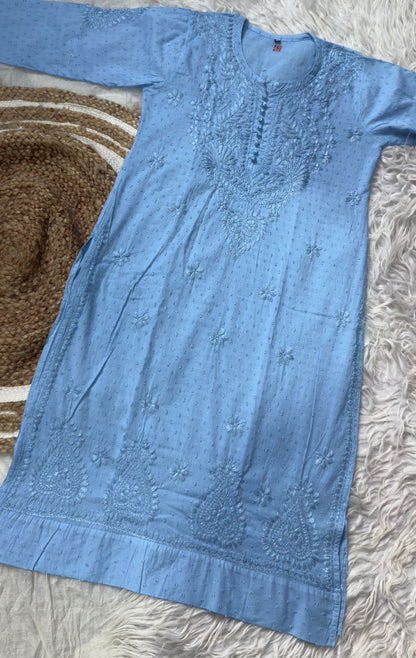 Farah Bloom Pastel Edit -Dobby Cotton Chikankari Long Kurta