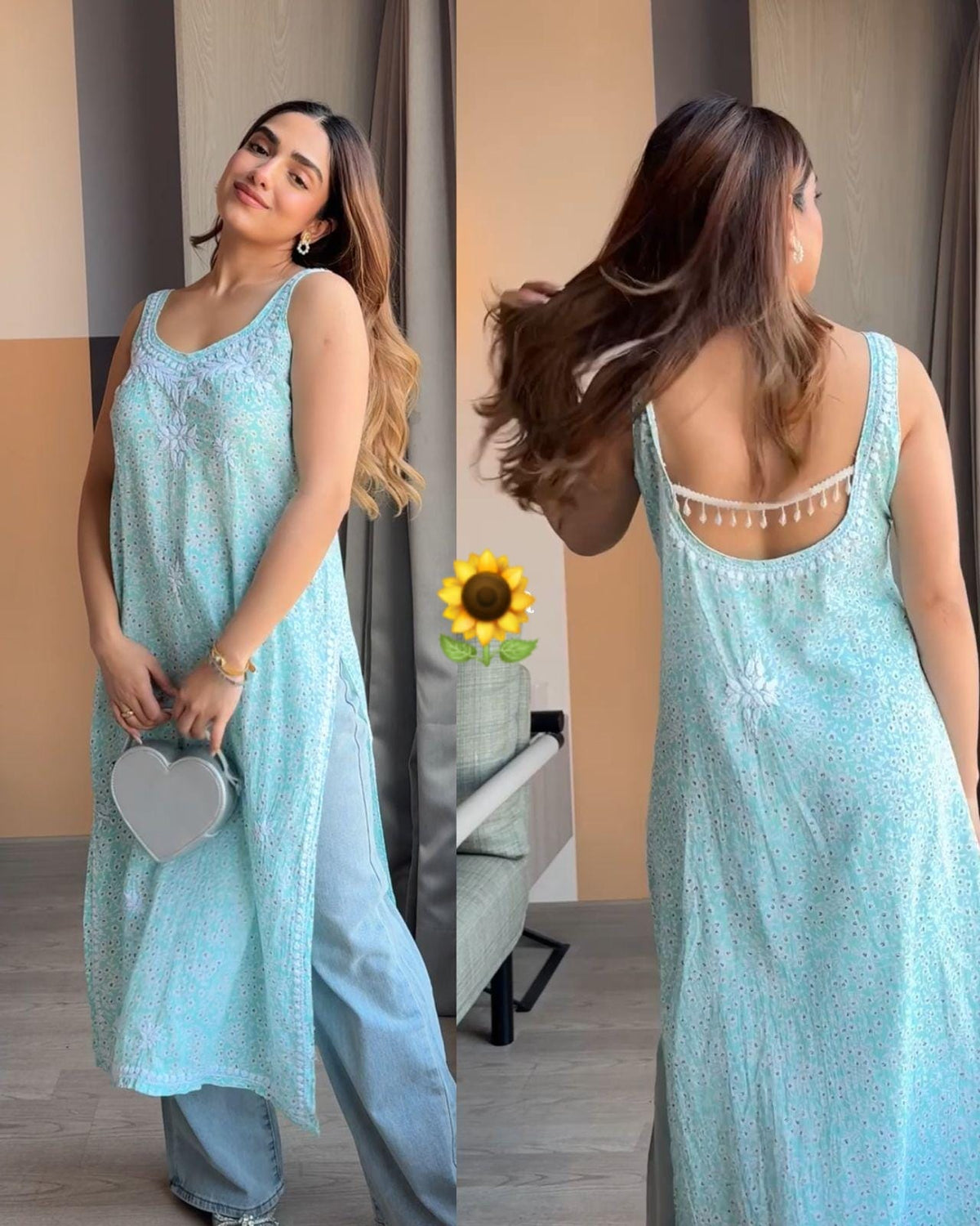 Backless Chikankari Long Kurti