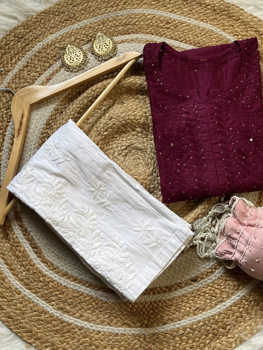 Chanderi Silk Mukaish Embellished Long Chikankari Kurta With Pant