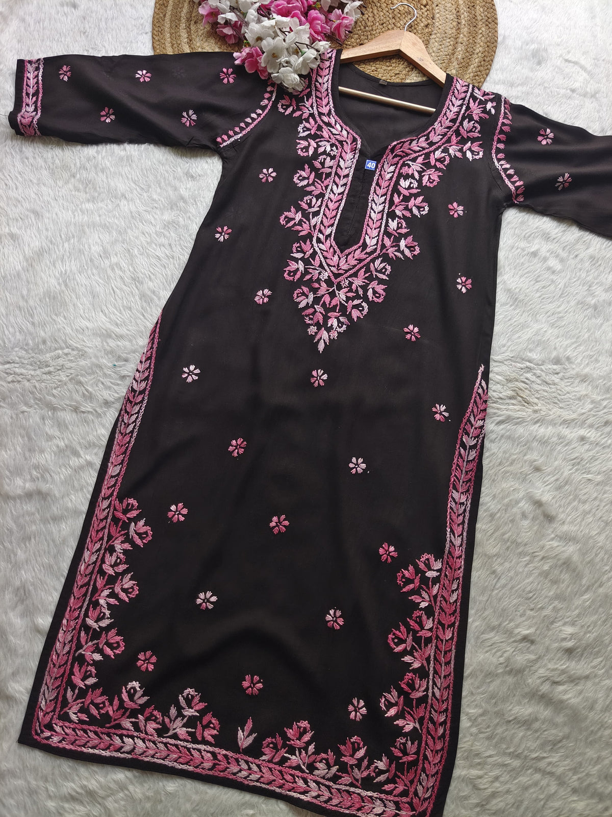 Dual Thread Chikankari Long Kurti