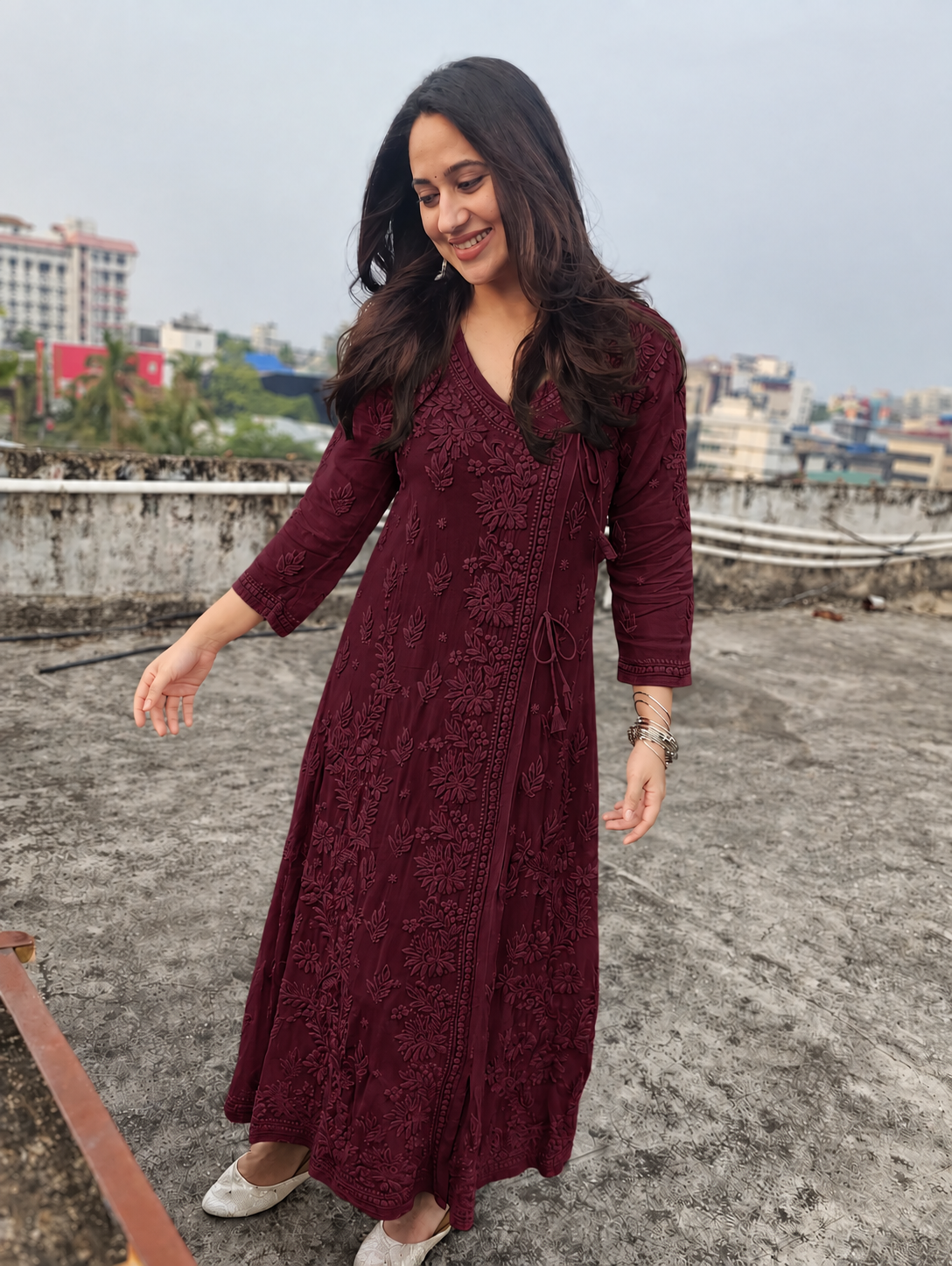 Angrakha - Pure Viscose Georgette 3D Handembroired