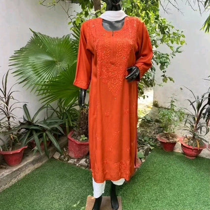 Moksha Soft Cotton Long Mukaish Embellished Chikankari Kurti
